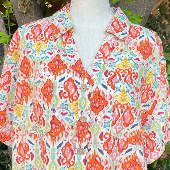 Short Sleeve Top Christian Siriano New York Button Up Crop Size Large - Picture 9 of 10